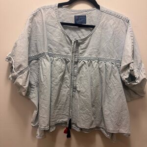 Lucky Brand Chambray Tassel Tie Crop Top size Large